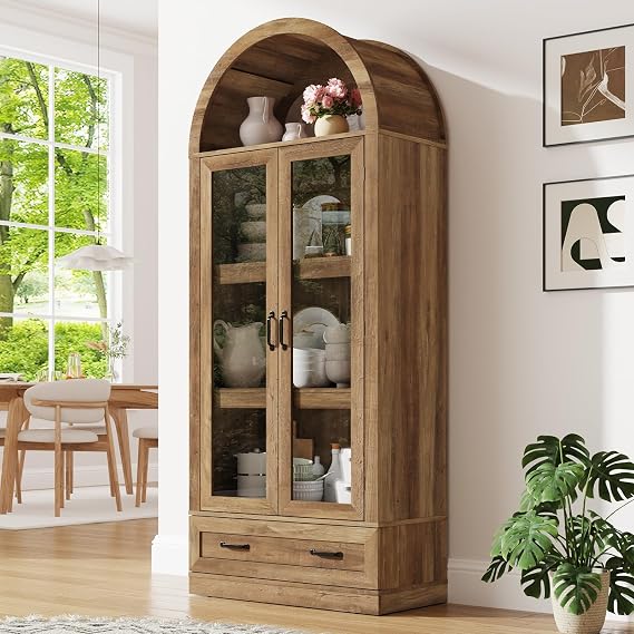 Arched Glass Door Pantry Cabinet