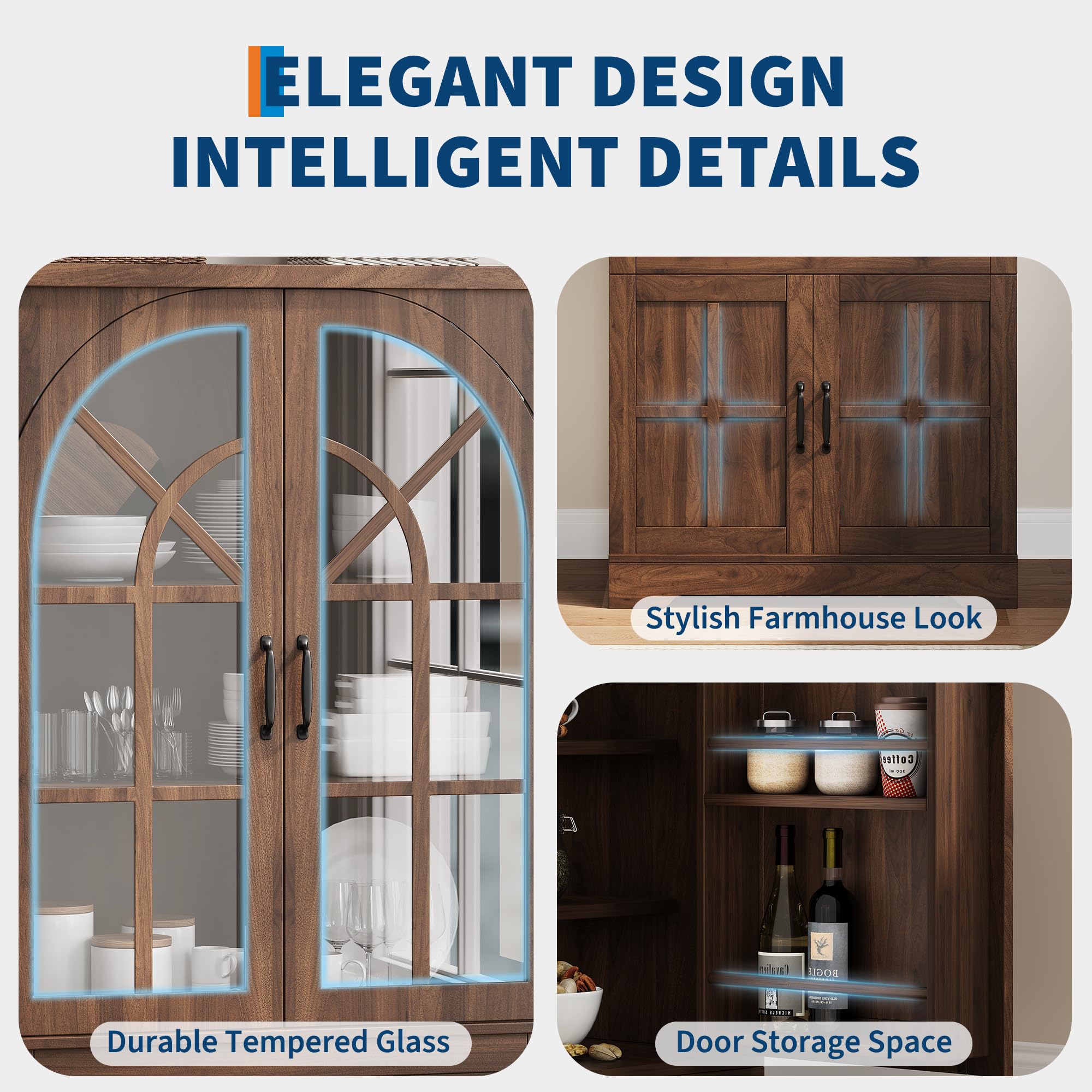 Farmhouse Pantry Cabinet with Tempered Glass Doors