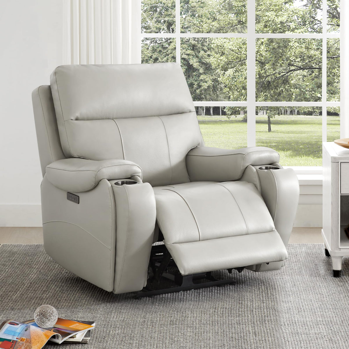 CHITA Genuine Leather Power Recliner Chair, Zero Gravity, Creamy Grey