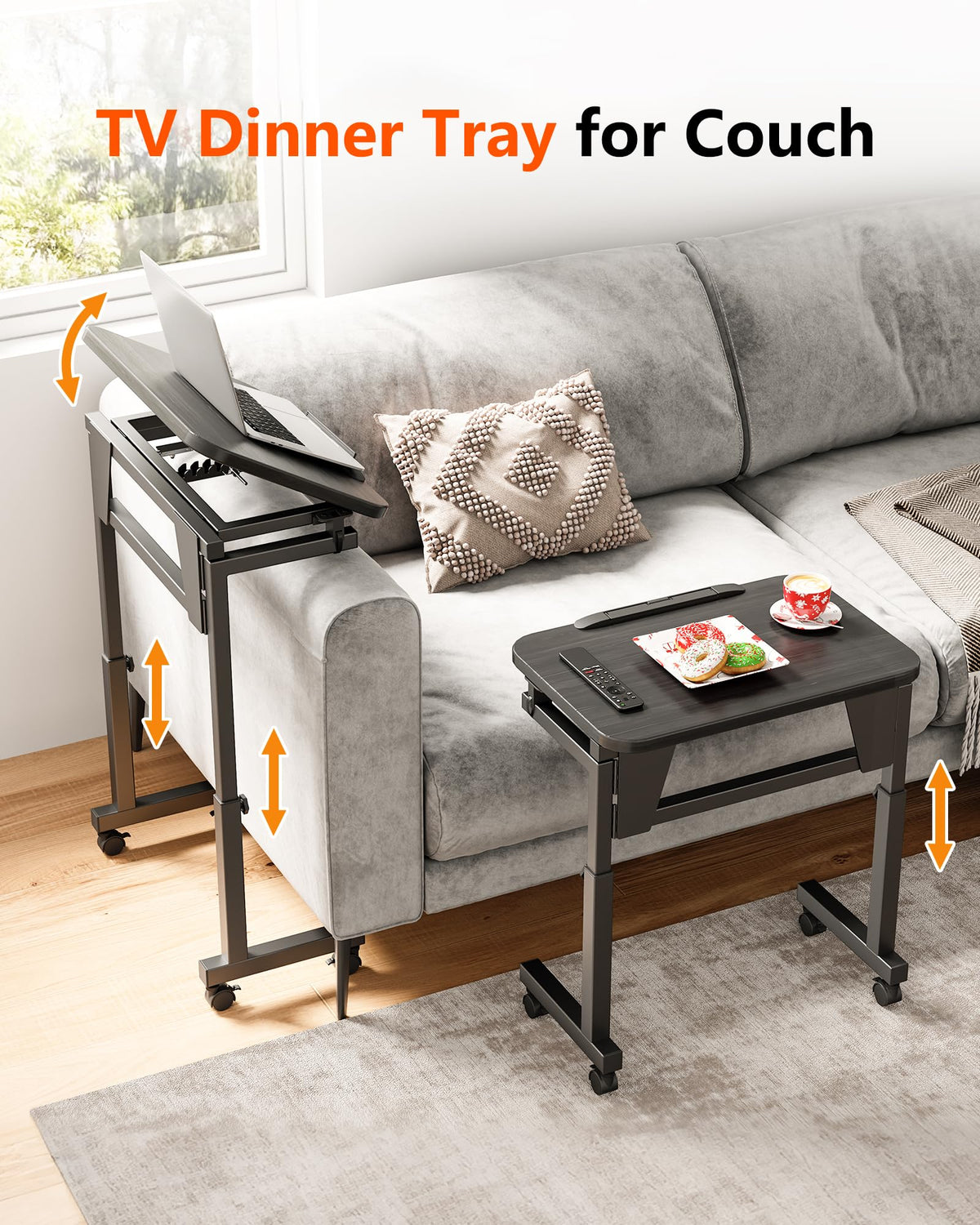 Forjarn Folding TV Tray Table with Wheels, Sturdy TV Dinner Tray for Couch