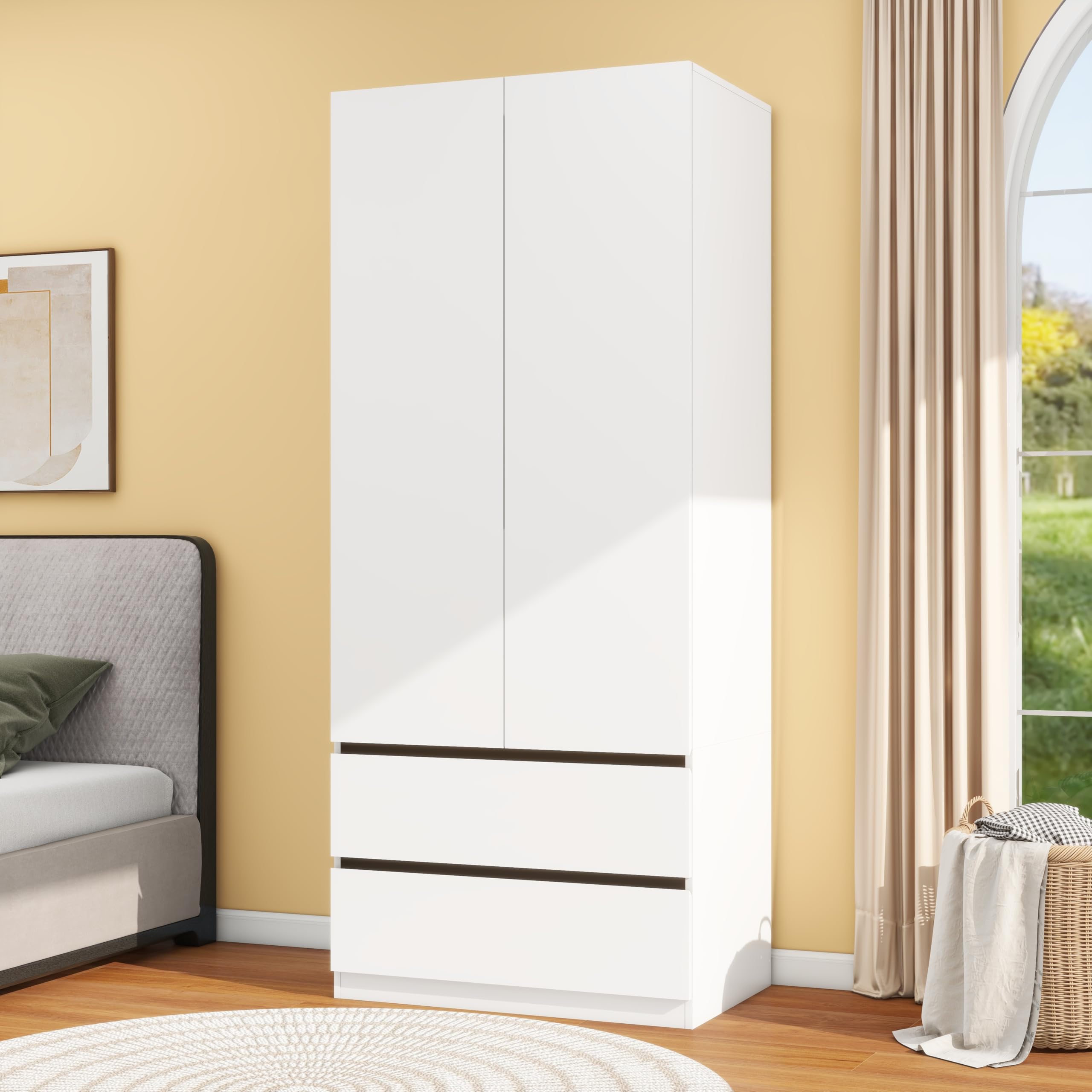 White Wardrobe Closet with 2 Doors & Drawers