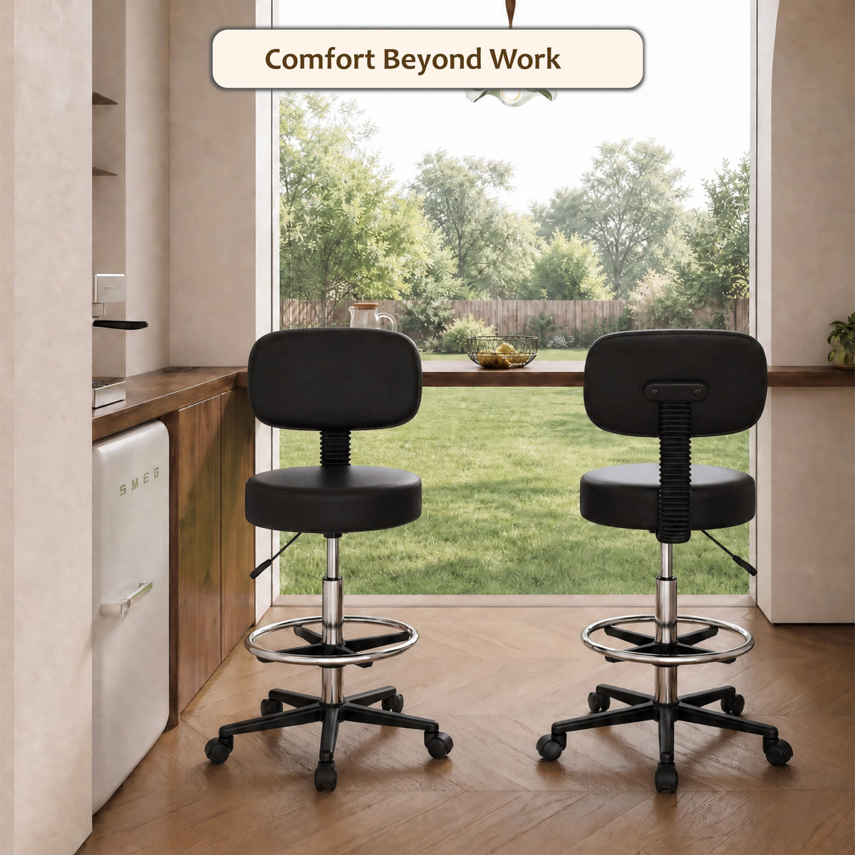 Flumpent Drafting Chair, Adjustable Height & Footrest, Swivel, Black