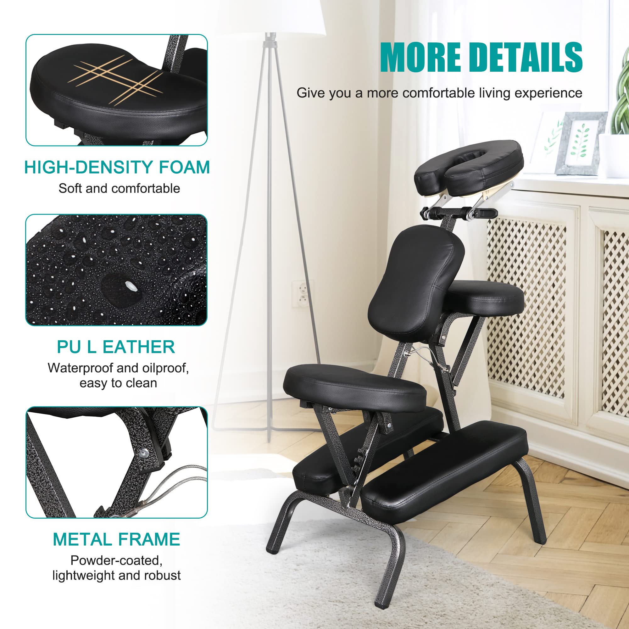 Nova Microdermabrasion Portable Massage Chair Foldable Tattoo Therapy Chair 4 Inches Thickness Sponge Face Cradle Spa Salon Massage Chair (Black)