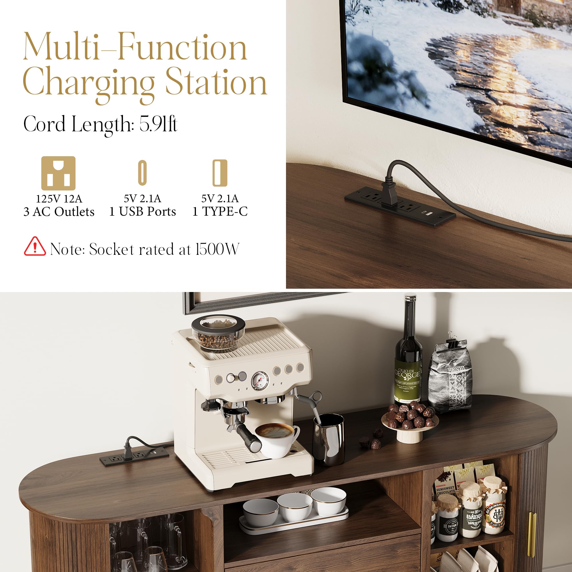 60" Sideboard Buffet Cabinet with Sliding Doors & Adjustable Shelf
