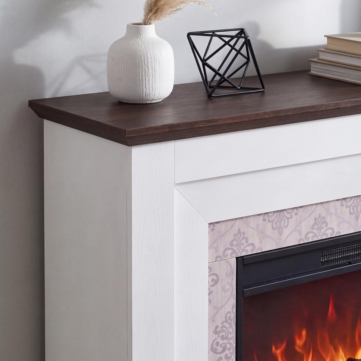 White Electric Fireplace with Mantel