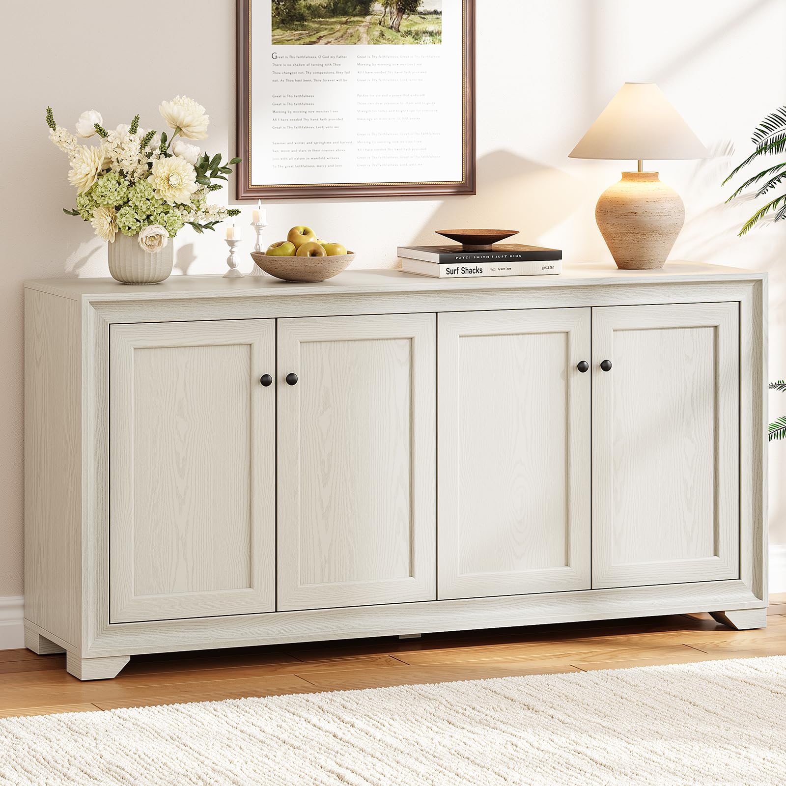 60" 4-Door Sideboard Buffet Cabinet with Adjustable Shelves