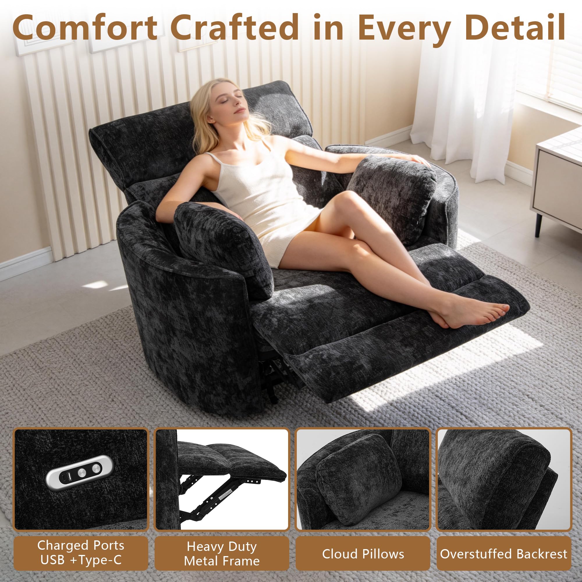 Oversized Power Recliner Chair – 52" Wide, Big & Tall, USB Charging