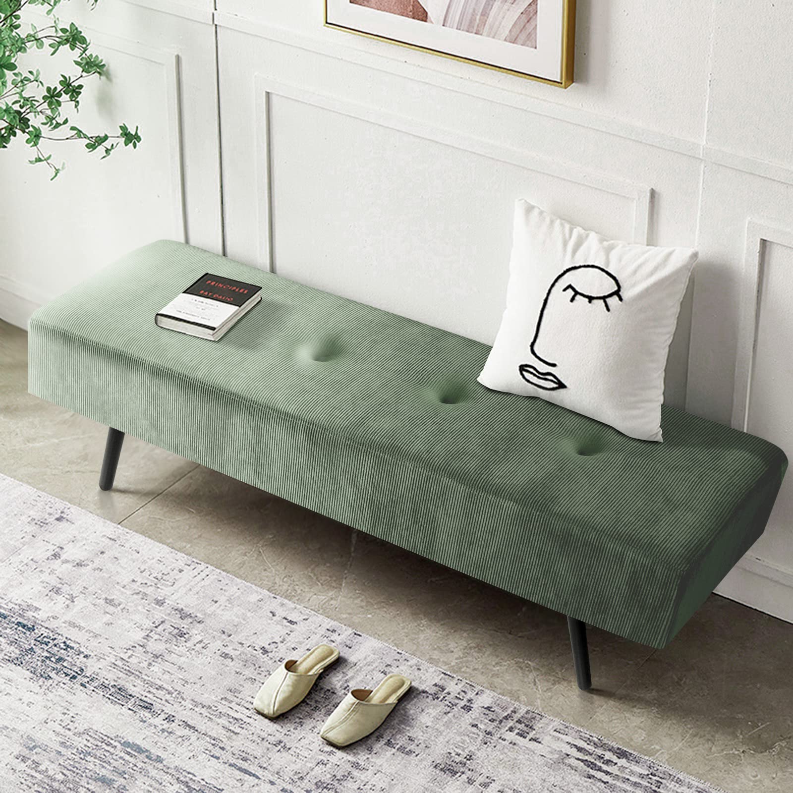 Corduroy Padded Entryway Bench