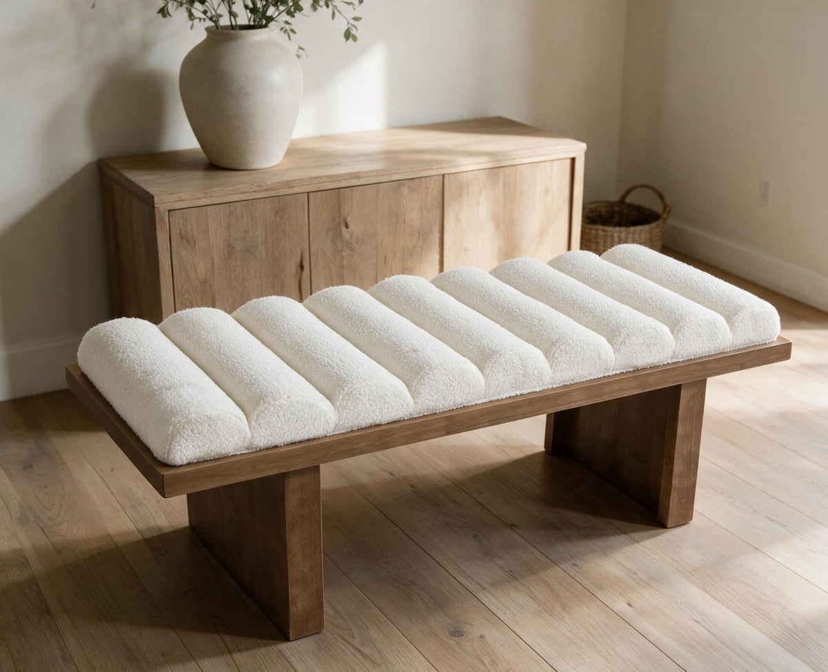 White Sherpa Upholstered Bench