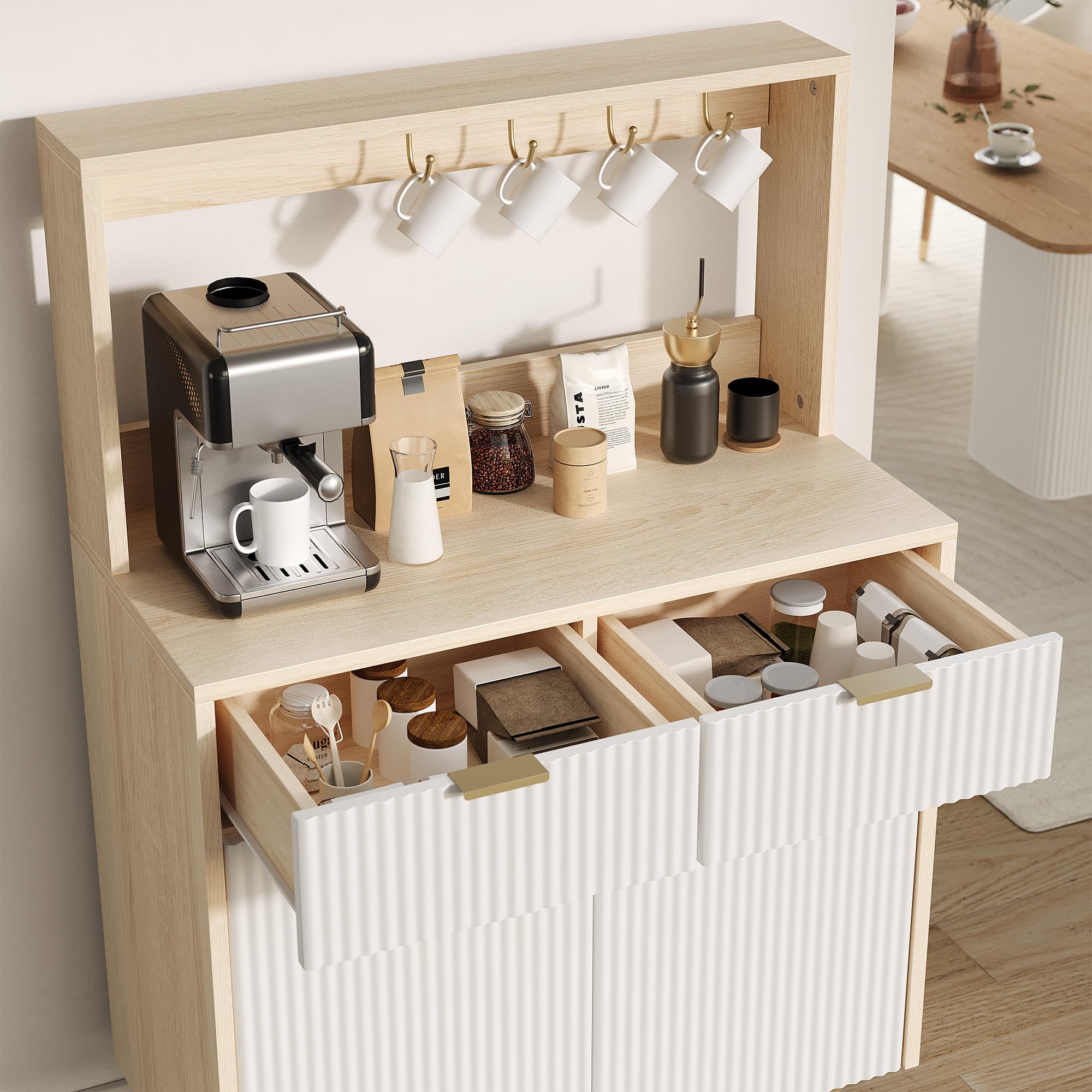 Modern Wood Sideboard Buffet Cabinet with Adjustable Shelves and 2 Drawers, Versatile Storage Console Table for Dining Room, Kitchen, Living Room, or Entryway, Organizer Solution