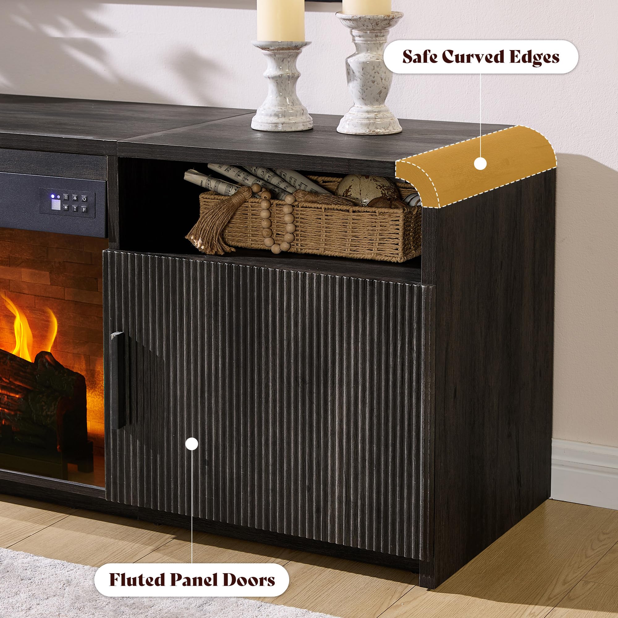 70" Fluted Fireplace TV Stand with Electric Fireplace