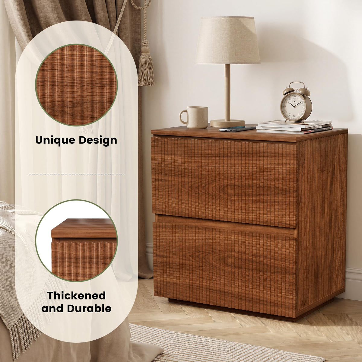 Fluted 2-Drawer Nightstands Set of 2