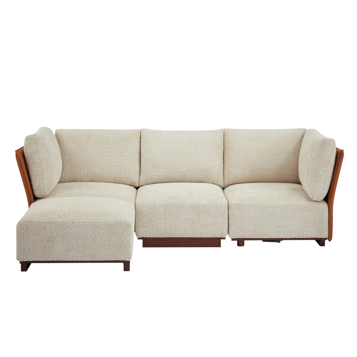 Christopher Knight Home Macy Modern L-Shaped Modular Couch with Ottoman, Modular Sectional Sofa with Wooden Frame for 4, Boucle Fabric Lounge Sofa Couch for Living Room Home Office, Sesame
