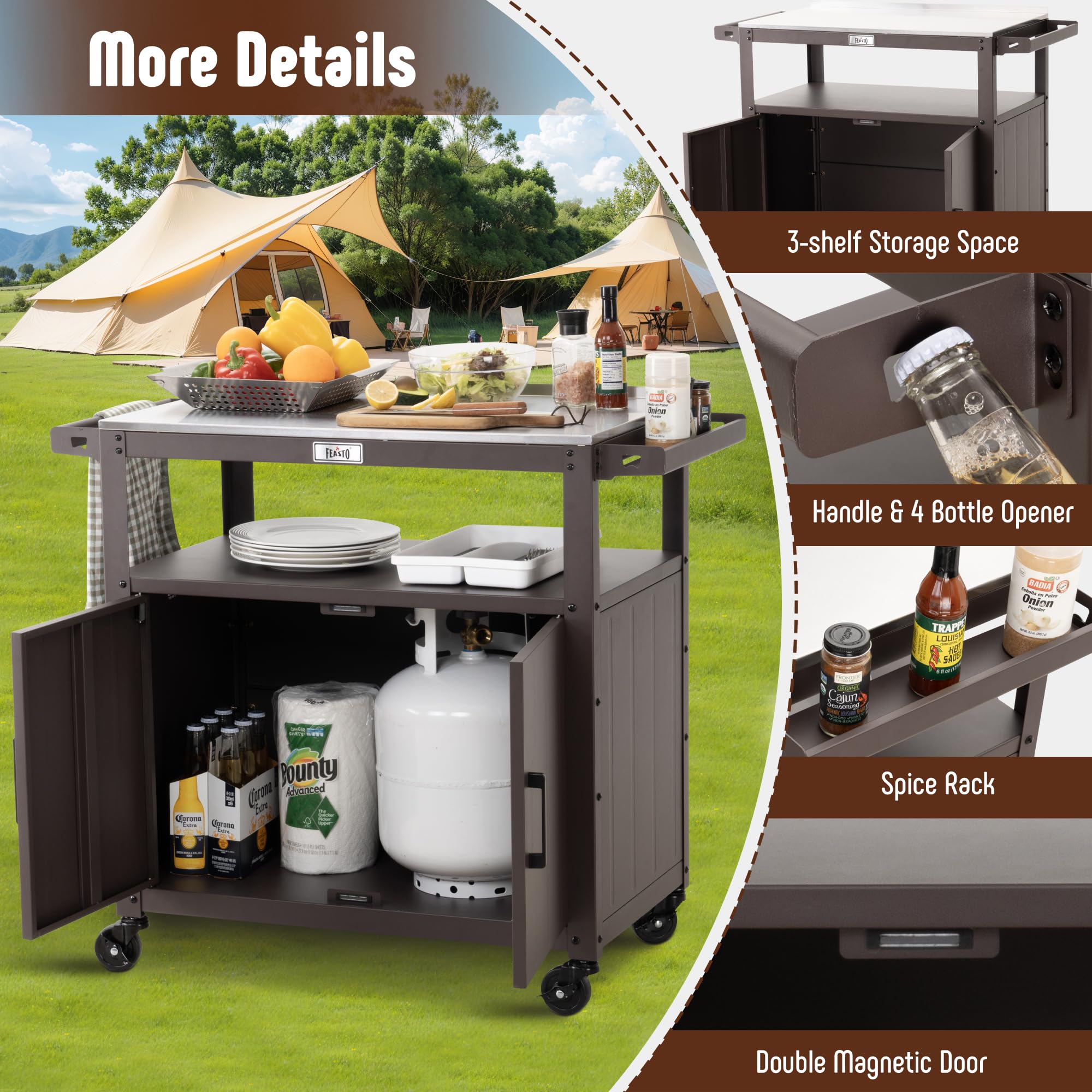 Outdoor Grill Cart with Stainless Steel Top & Storage Cabinet