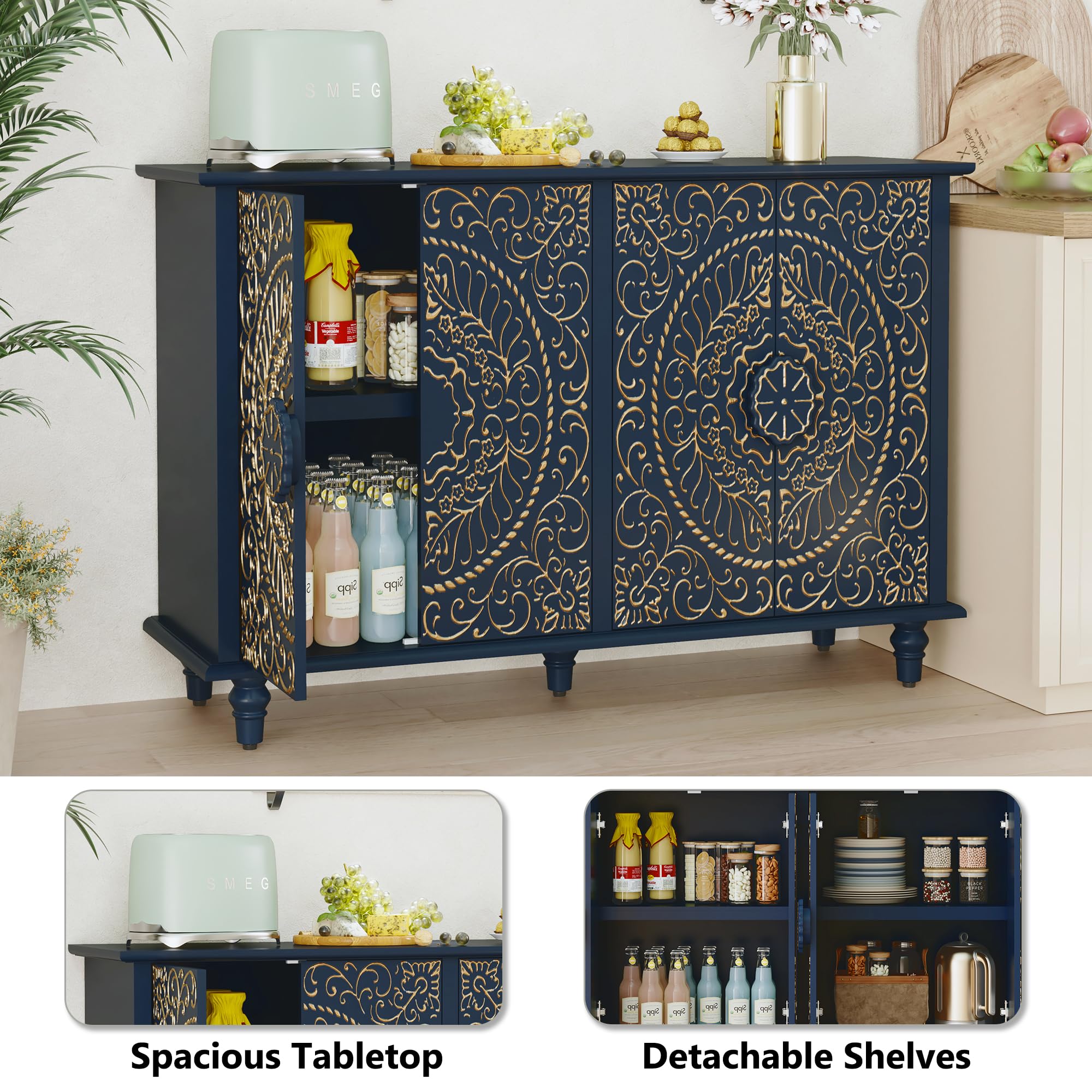 Decorative Accent Sideboard Buffet Cabinet with 4 Doors