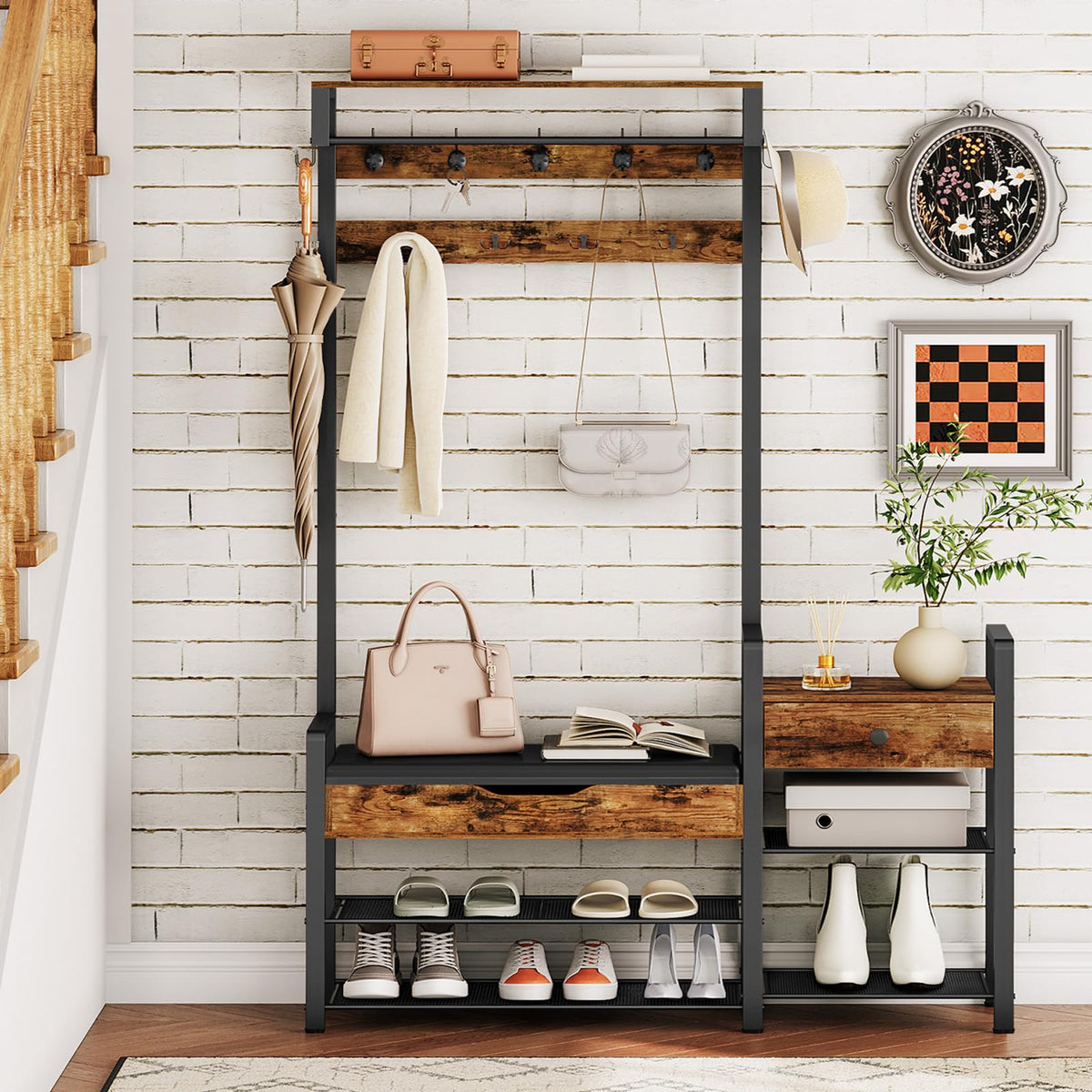 Hall Tree with Cushioned Storage Bench