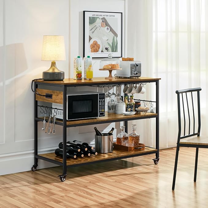 Kitchen Island Cart with Power Outlets
