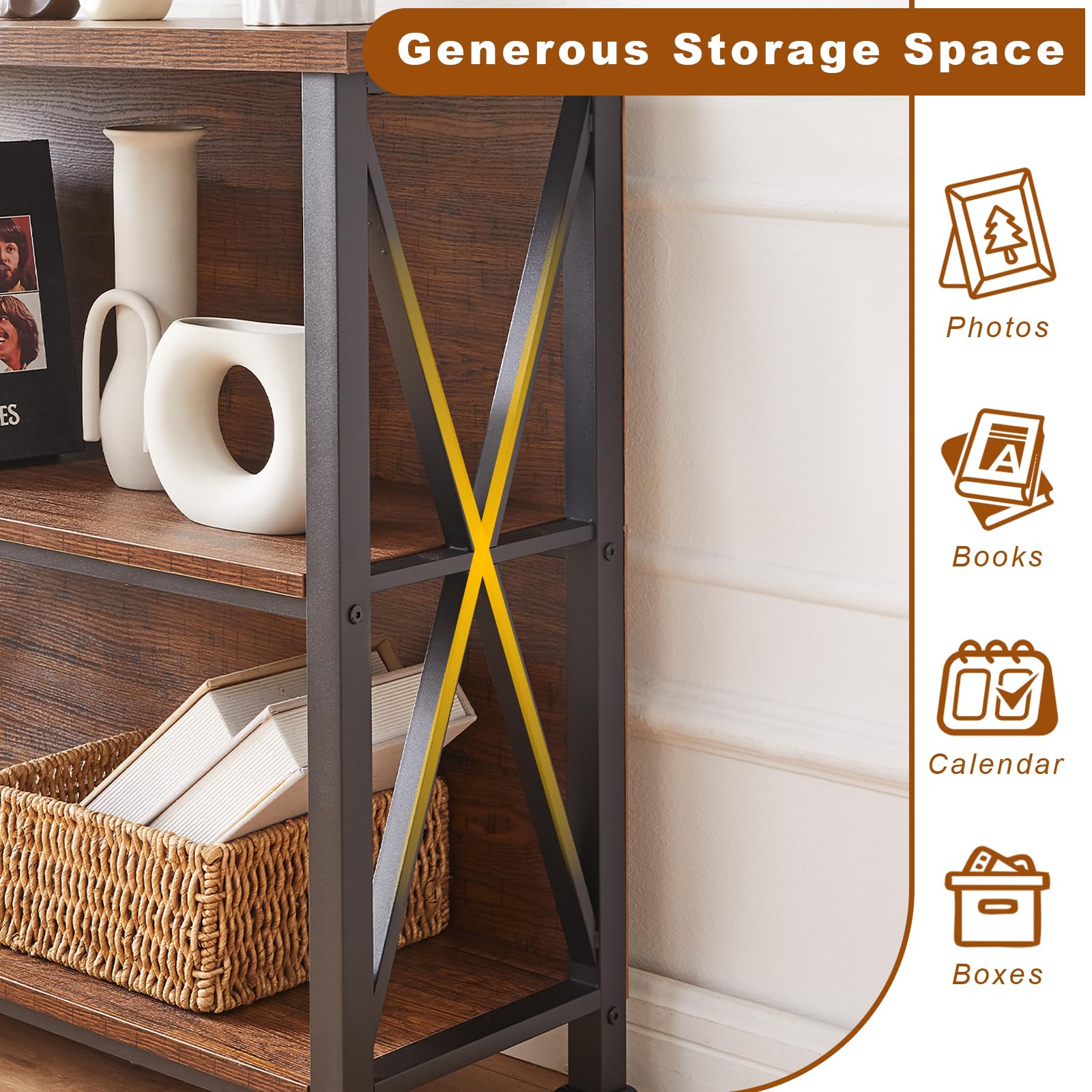 3-Tier Industrial Bookshelf with Metal Frame