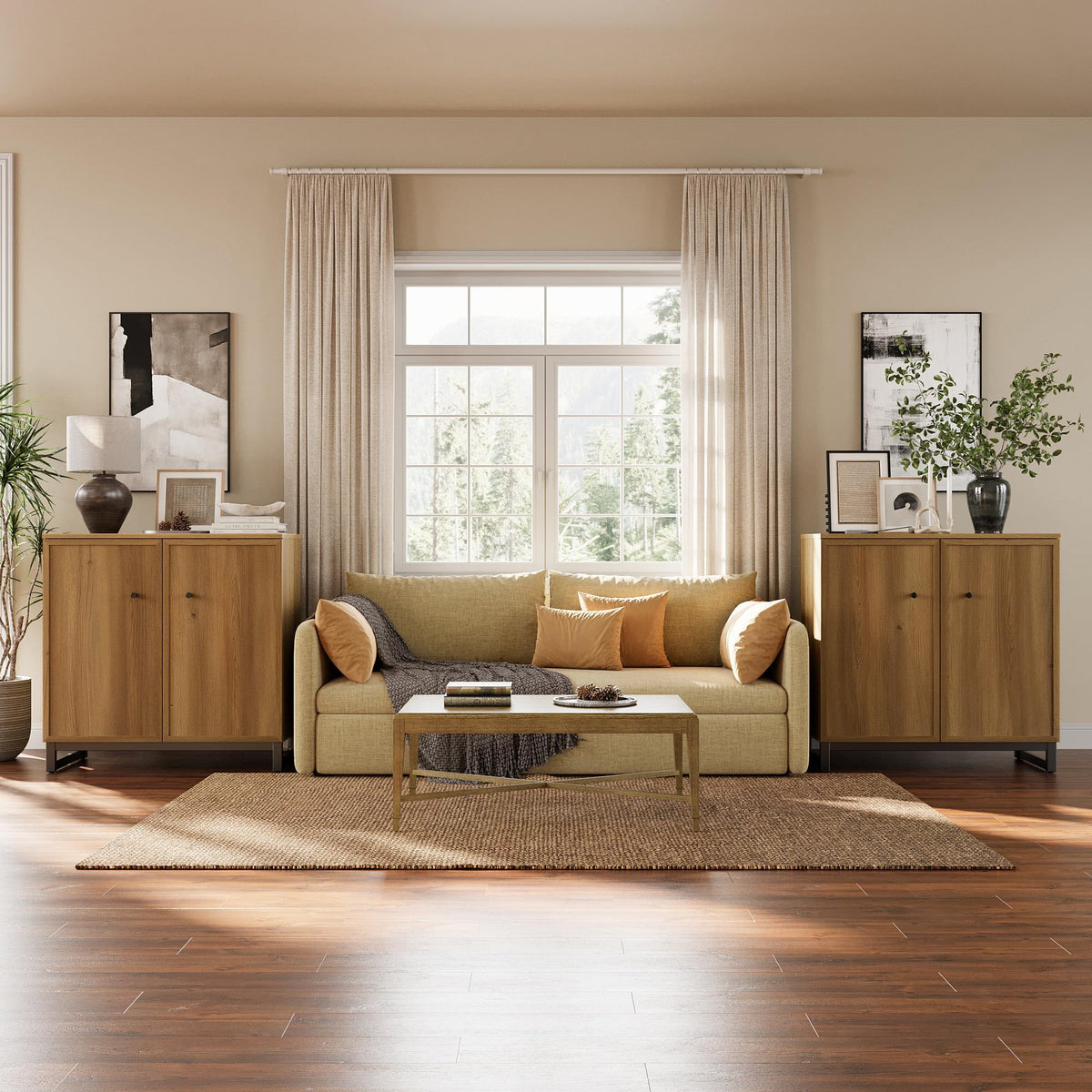 Brown Oak Sideboard Set of 2