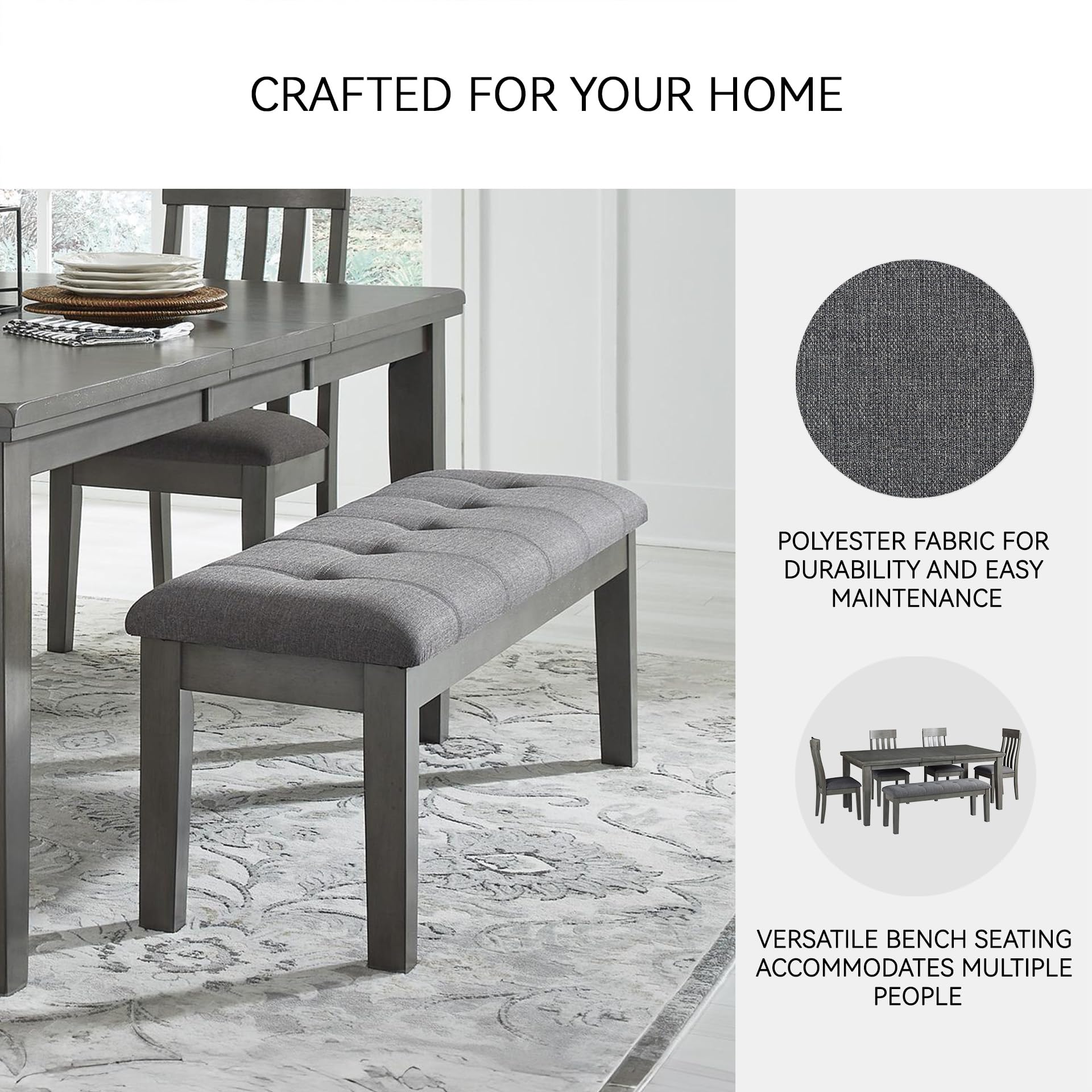 Signature Design by Ashley Hallanden Rustic Tufted Upholstered Dining Room Bench, Gray