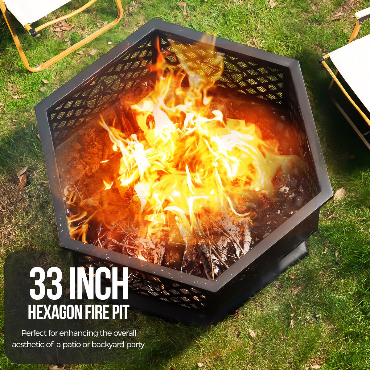 Panovue 33 Inch Outdoor Fire Pit with Spark Screen Wood Burning