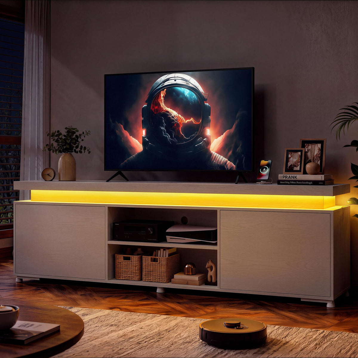 IRONCK TV Stand for 75 Inch TV, Entertainment Center with Storage, White
