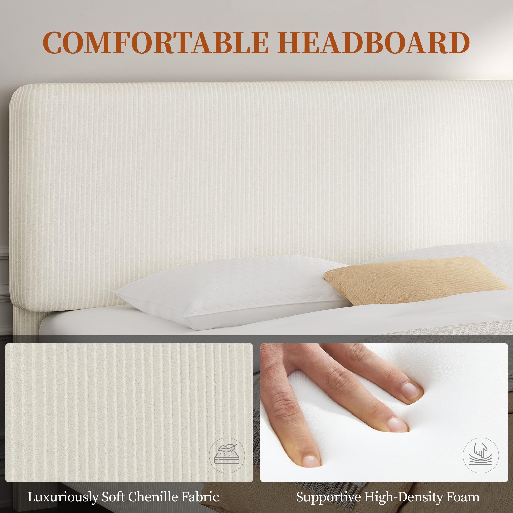Upholstered Platform Bed Frame with Adjustable Headboard