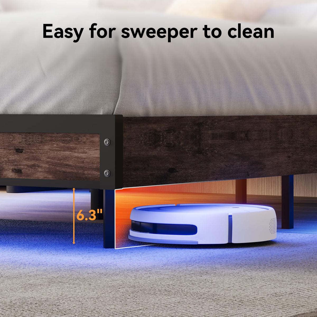 Susalt Full Size Bed Frame with Storage Headboard, Sturdy Metal Platform Bed Frame with LED Lights and Charging Station, Easy Assembly, No Box Spring Needed, Noise Free, Rustic Brown