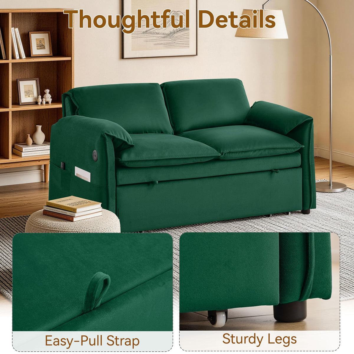 Velvet Convertible Sleeper Loveseat