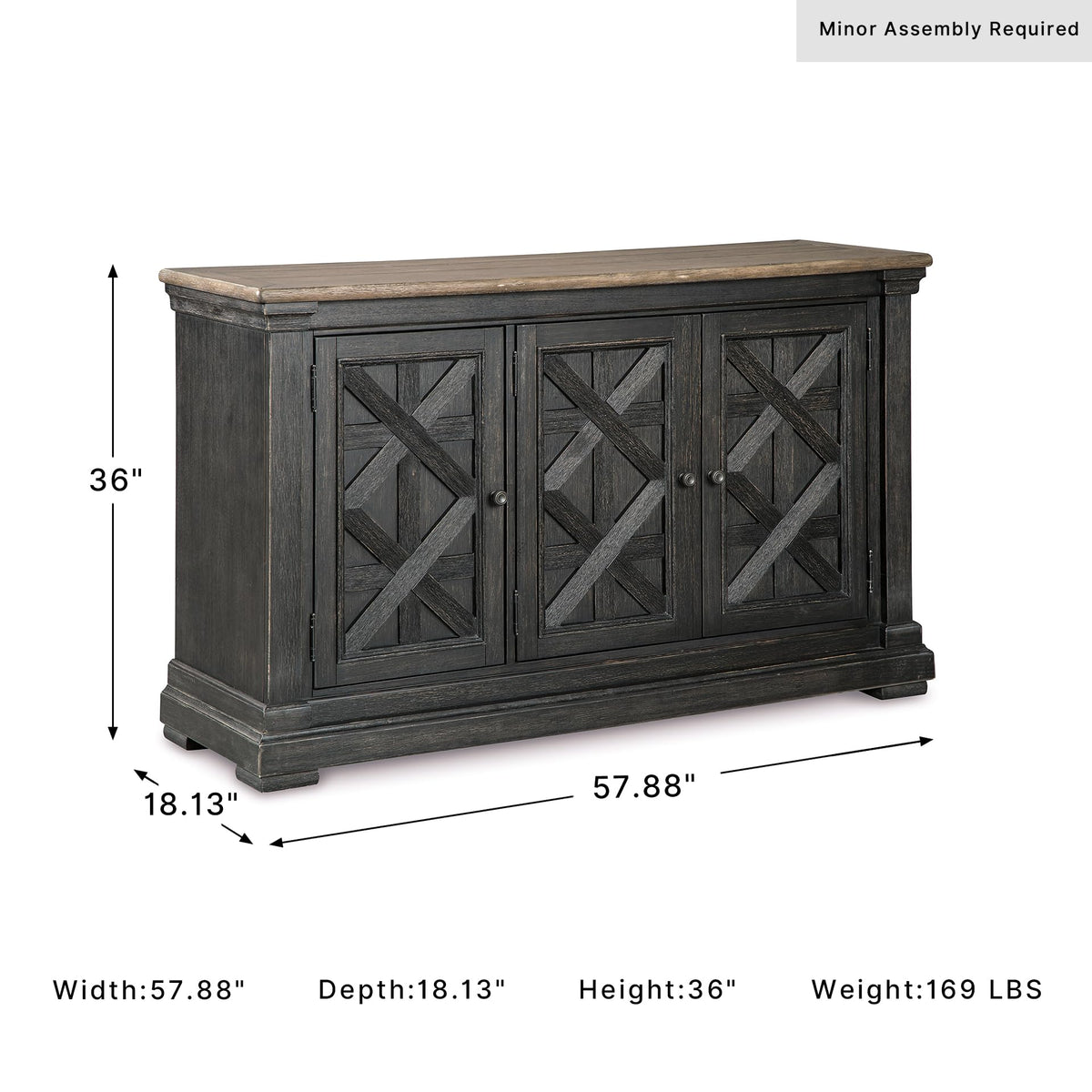 Signature Design by Ashley Farmhouse Sideboard Buffet Cabinet, Black/Gray