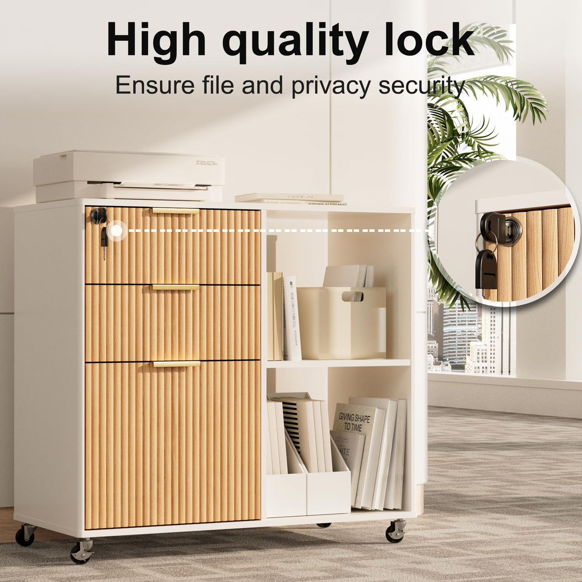 3-Drawer Fluted Mobile File Cabinet