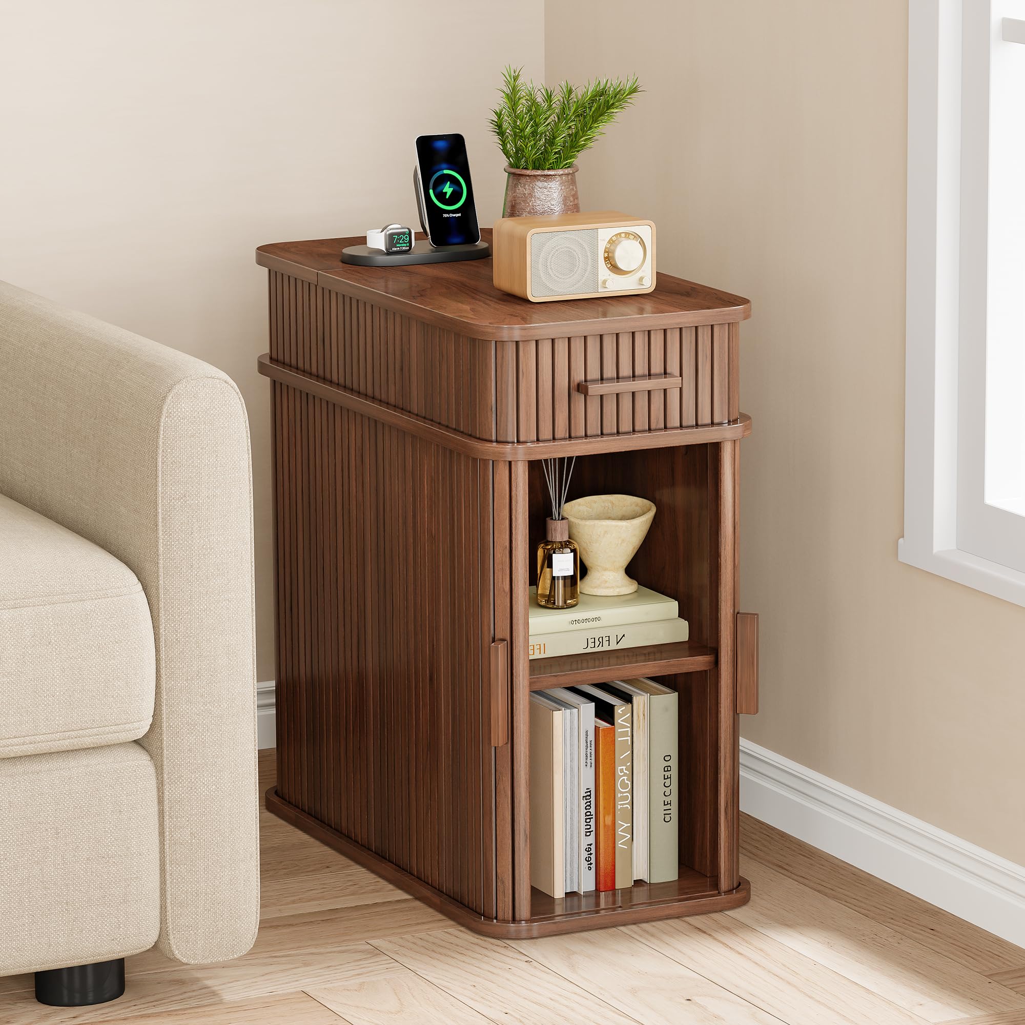 Fluted End Table with Charging Station