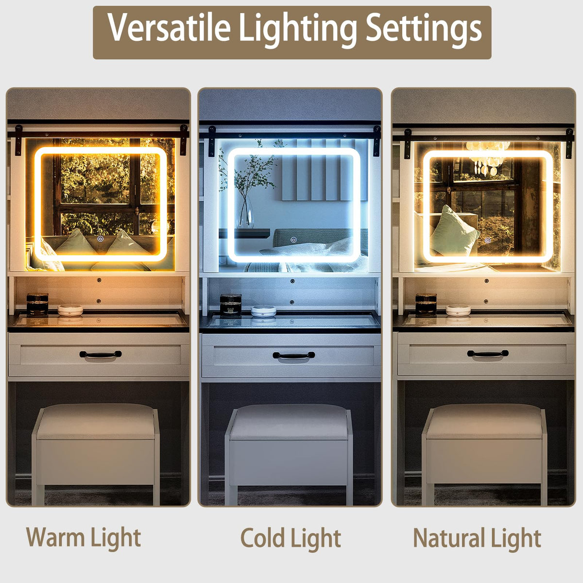 Glass Top Makeup Vanity with LED Mirror