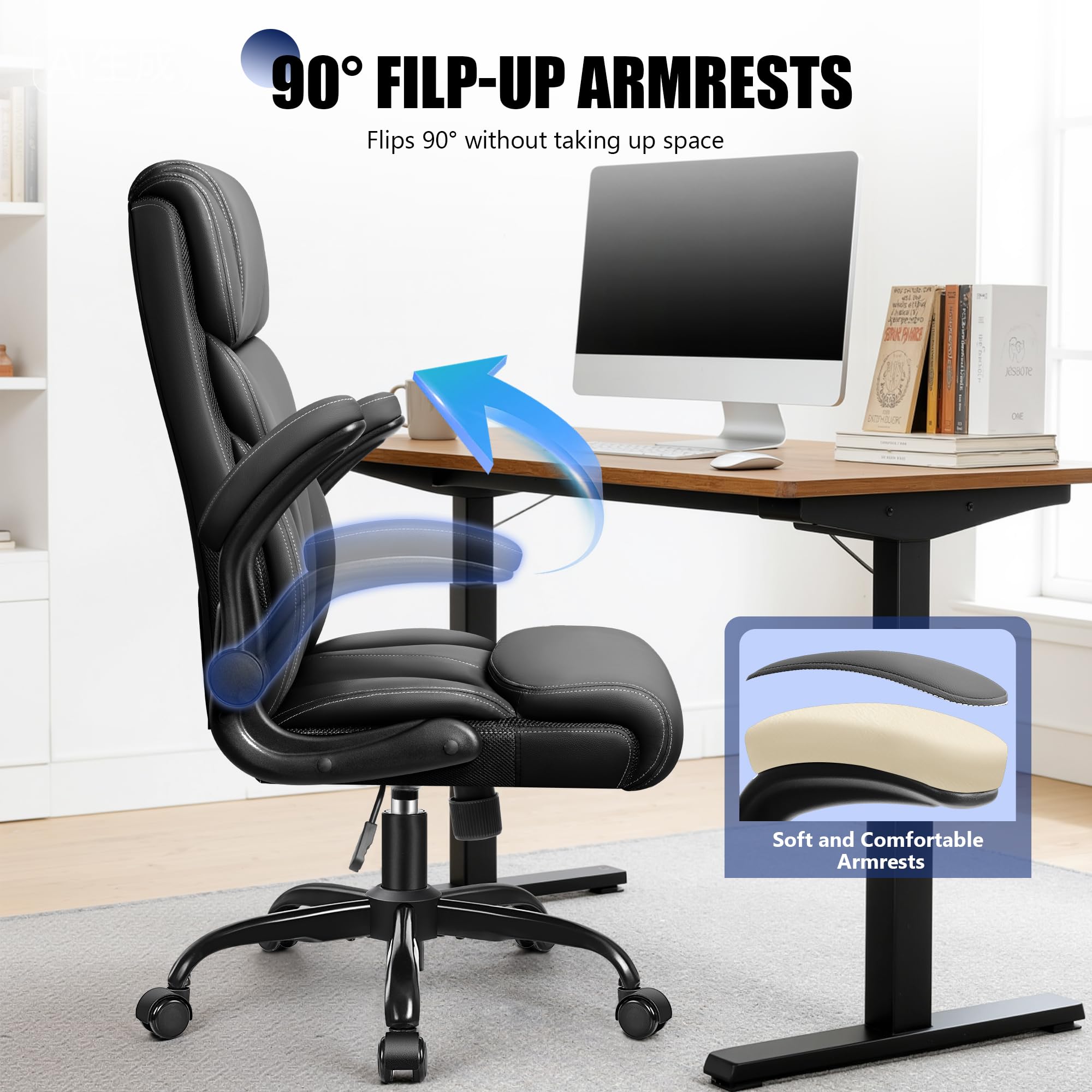 High-Back Ergonomic Office Chair with Flip-Up Armrests