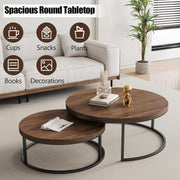 Round Nesting Coffee Table Set of 2, Modern Minimalist Accent Tables for Living Room, Bedroom, Office, Stackable Side Tables (Walnut)