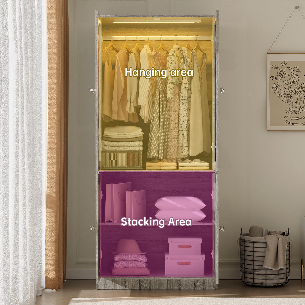 Glass Door Wardrobe with LED Lighting