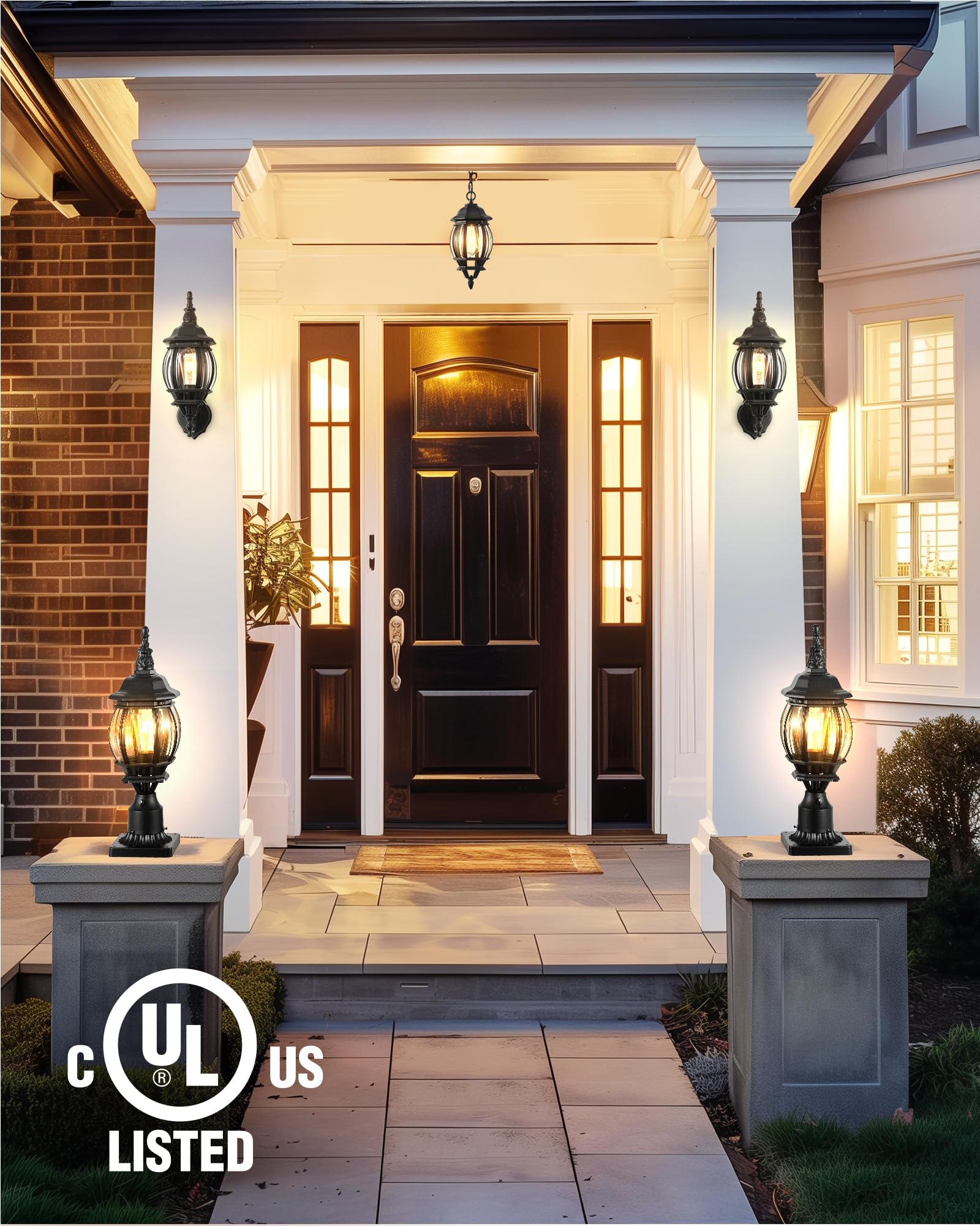 VIANIS Hard Wired Dusk to Dawn Outdoor Post Lights, Modern Exterior Lamp Post Light Fixture with Pier Mount Base, Black Anti-Rust Waterproof Outdoor Pole Lights for Front Porch Patio, Garden, Pathway