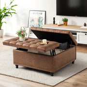 UTOASIS 36" Large Square Ottoman with Storage, Tufted Upholstered Storage Ottoman with Lift Top & Solid Legs for Bedroom Room, Extra Large Coffee Tables Bench for Living Room as Footstool (Brown)