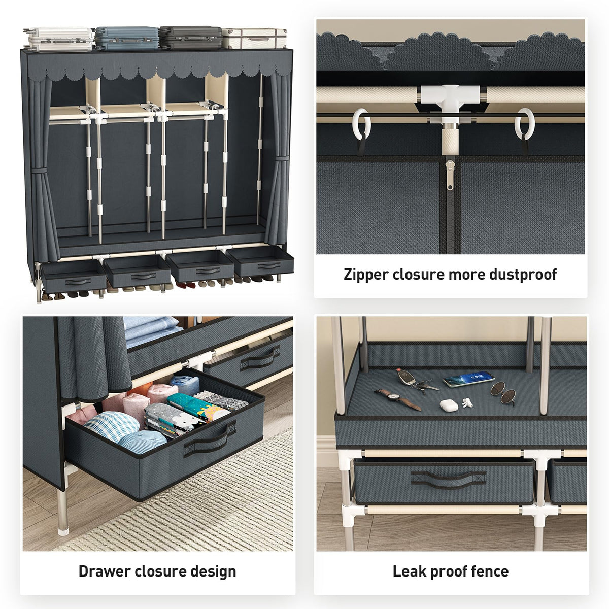 Portable Wardrobe with Drawers