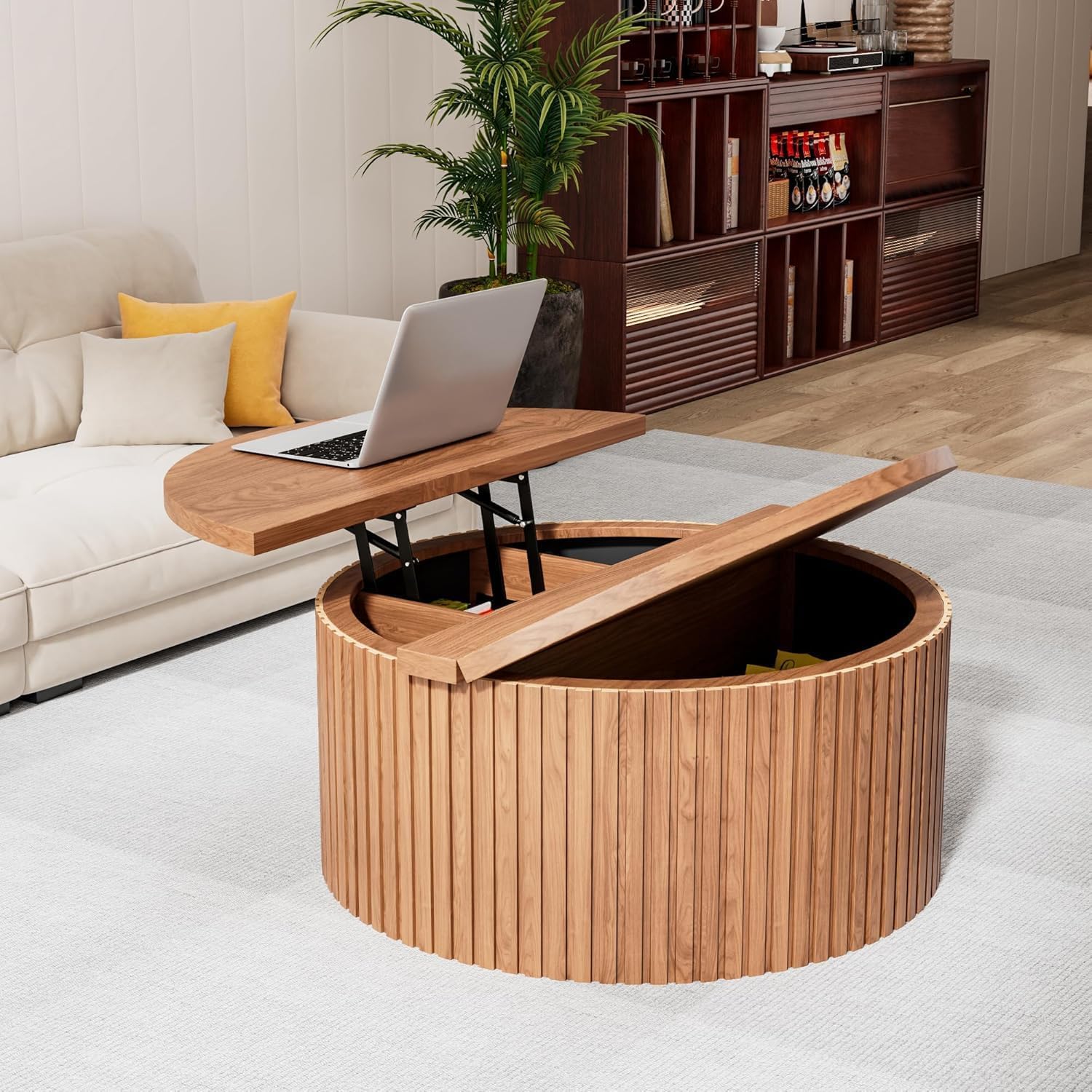 Round Lift Top Coffee Table with Storage