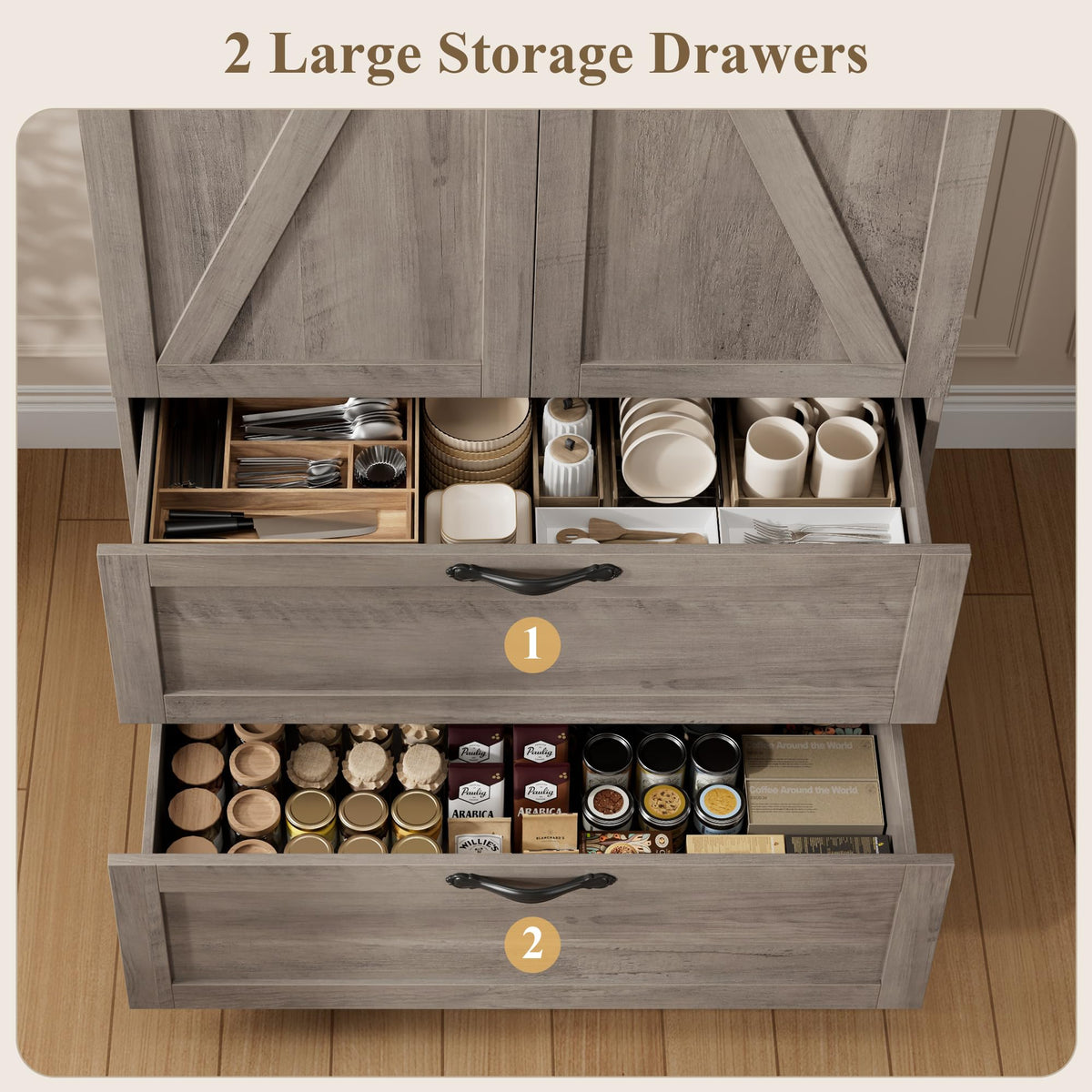 Farmhouse Pantry Cabinet with Drawers