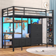 Twin Loft Bed with Desk, Storage & LED Lights