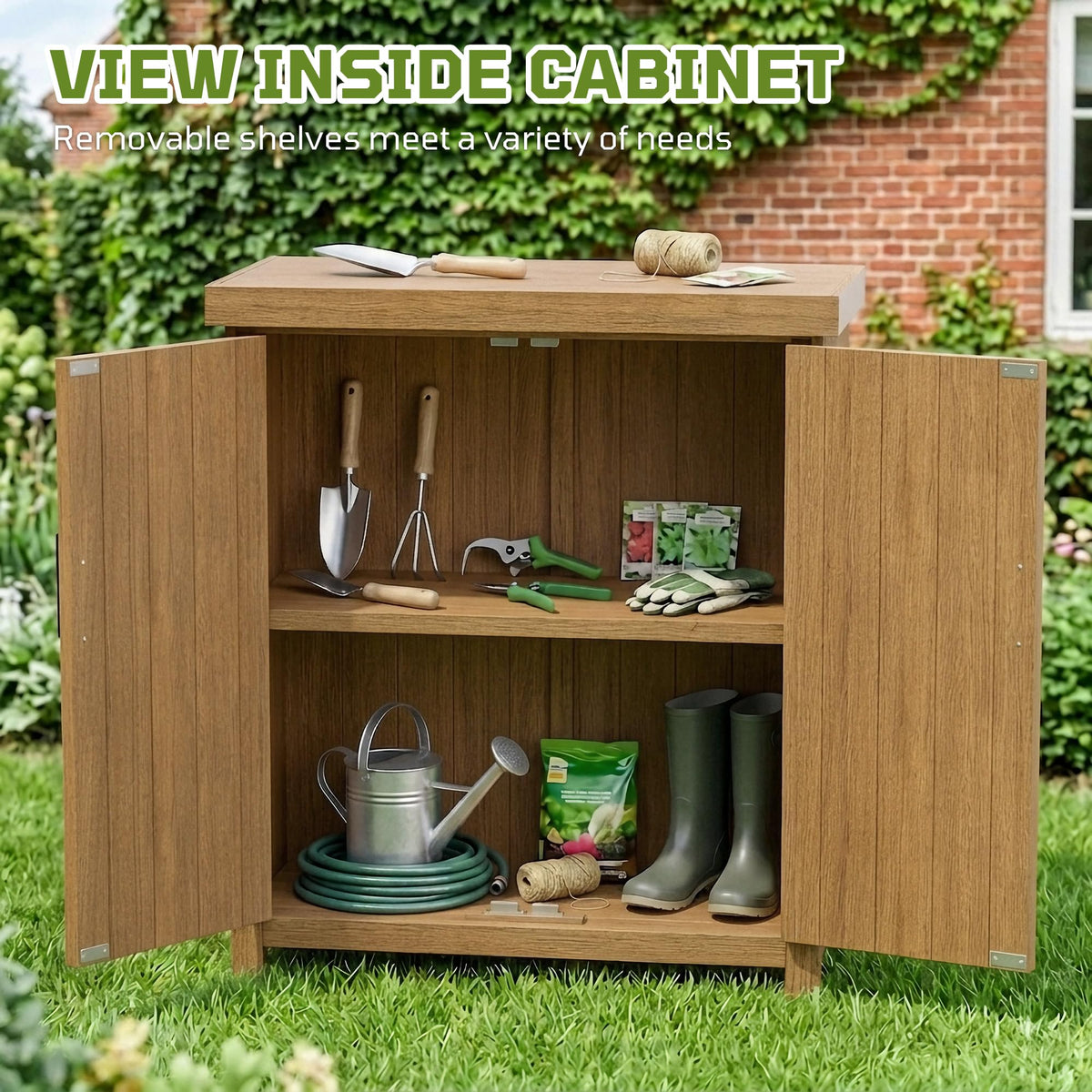 Weatherproof Outdoor Storage Cabinet, HIPS Waterproof Cabinet, Teak