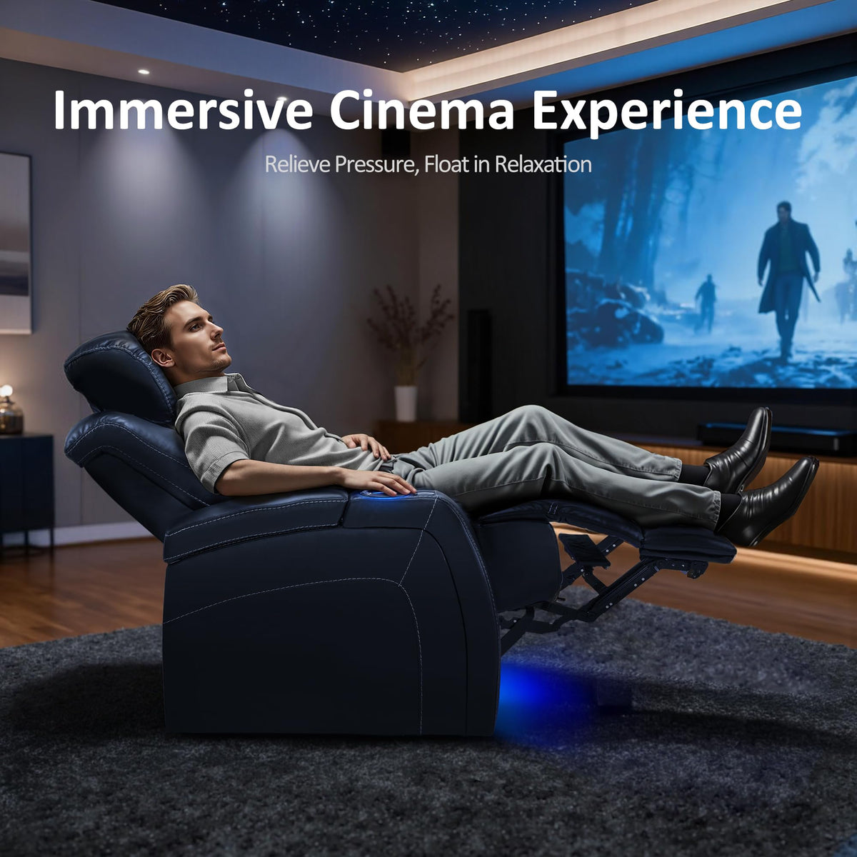 Leather Power Recliner with Headrest