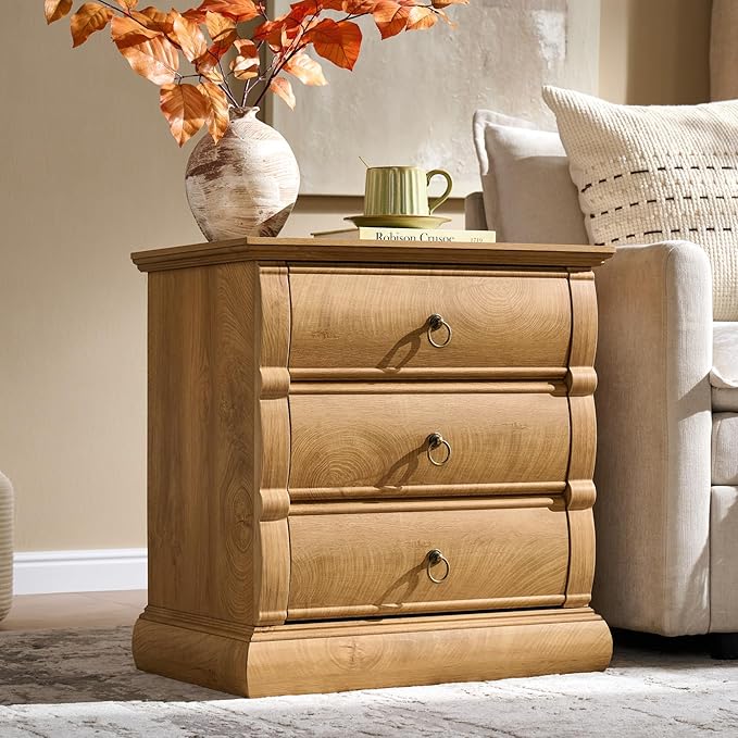 Vintage 3-Drawer Nightstand with Charging Station