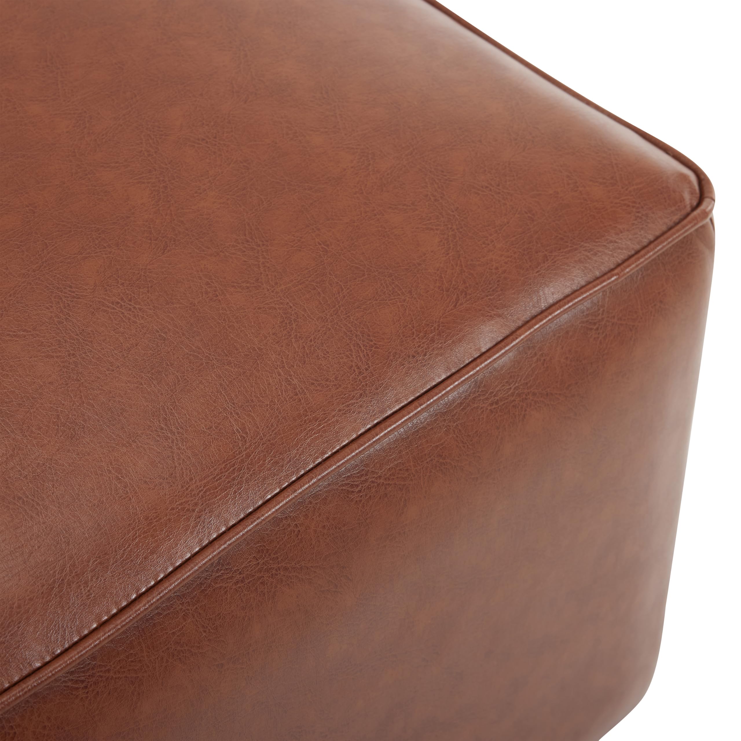 Christopher Knight Home Faux Leather Ottoman Footstool, Square Pouf Poufee Footrest Ottoman Large Seat, Modern Side Table for Living Room Bedroom Home Decor Gifts, Light Brown 30"