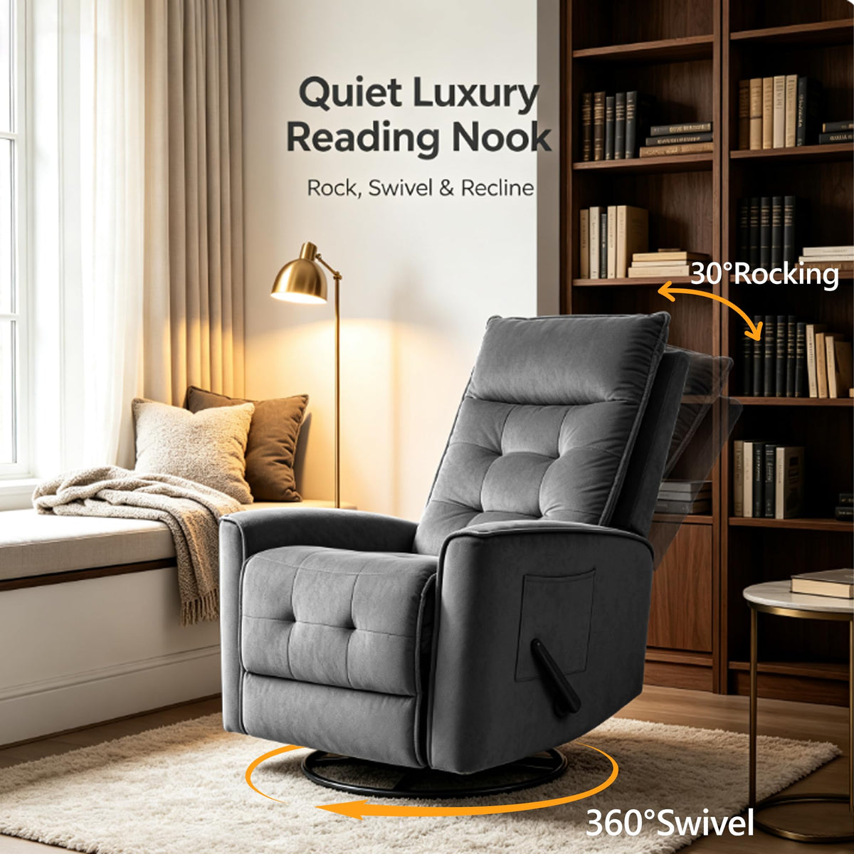 GNMLP2020 Swivel Rocker Recliner Chair Manual Rocking Chair Small Recliner