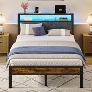 Platform Bed Frame with LED Lights & Charging Station