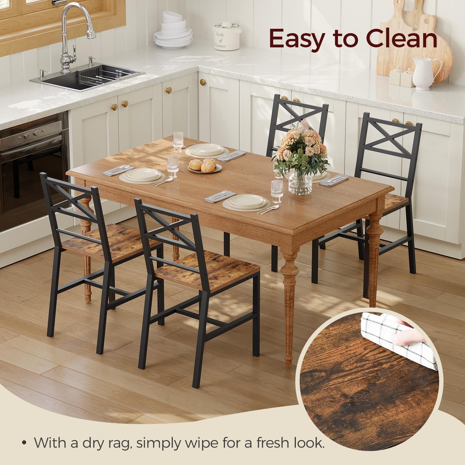 Rustic Dining Chair Set with Metal Frame