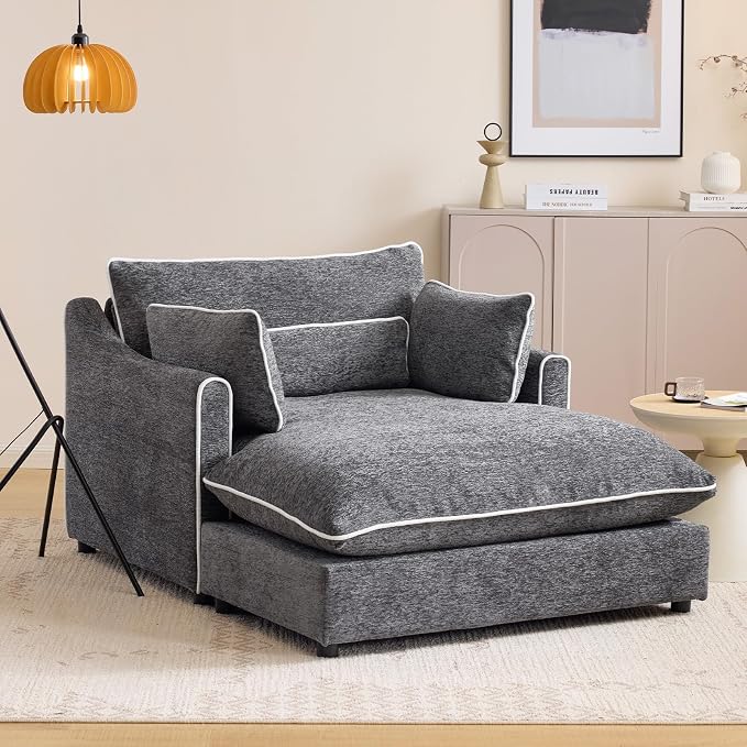 Oversized Chenille Chaise Lounge
